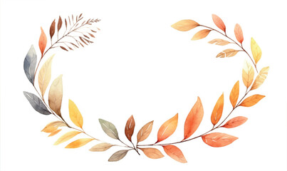 Fototapeta na wymiar watercolor autumn background, leaves, round frame, landscape, template for design