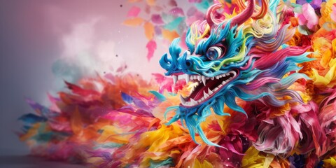 Fototapeta na wymiar Colorful chinese dragon celebrate lunar new year. Copy space banner
