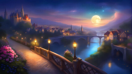 Obraz premium Scenic view of old european city by the riverside.