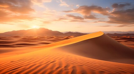 Fototapeta na wymiar Desert sand dunes at sunset. Panoramic landscape.