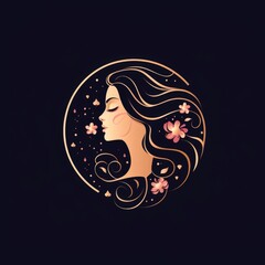 Natural cosmetics, beautiful woman's face, abstract design corporate logo