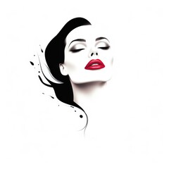 Illustration of a beautiful female face with bright lipstick. Fashion and style concept