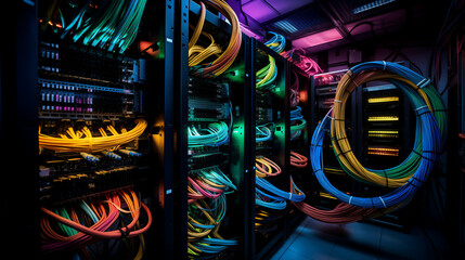 server room that is working There are many different signal cables