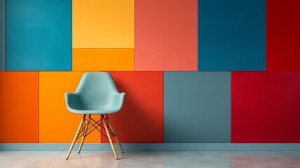 colorful wall with chair - obrazy, fototapety, plakaty