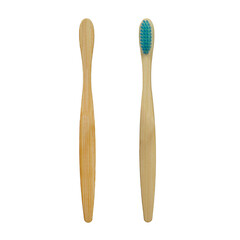 Bamboo toothbrush isolated on transparent background, top view