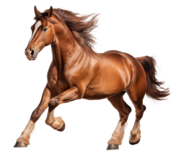 Running brown horse isolated on white - transparent background PNG