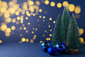 Christmas balls, Christmas tree and snow. Christmas background.