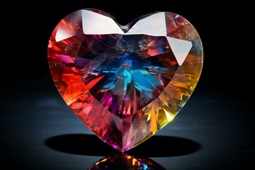 Multi-colored heart-shaped gemstone. Generative AI