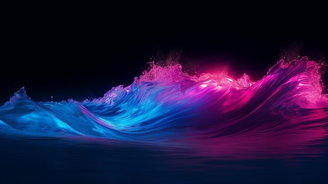 Abstract neon wave background with glowing lines and curves in pink and blue colors