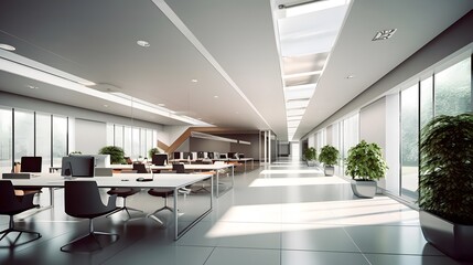 Modern office interior. Panoramic view. 3D Rendering