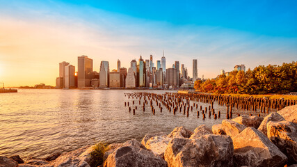 panoramic view at the skyline of new york during sunset