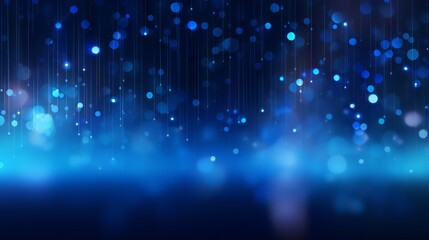 Abstract background of dark blue and glowing particles in motion