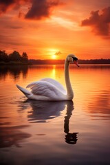 Fototapeta premium Graceful swan at Sunset