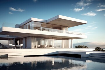 Fototapeta premium Modern real estate, large contemporary architect house with swiming pool