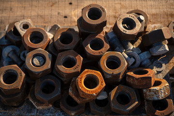 A pile of screw nuts in the sun