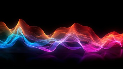 Colorful sound wave visualization on a dark background - obrazy, fototapety, plakaty