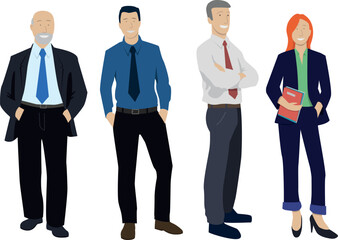 Illustration vectorielle représentant des hommes et des femmes d'affaires, des employés de bureau. Une équipe souriante au travail	 - obrazy, fototapety, plakaty