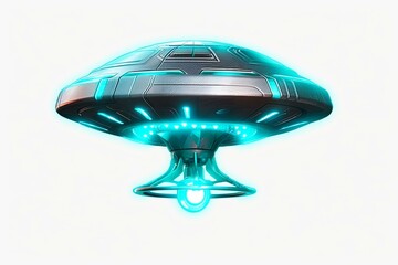 Isolated UFO spaceship on transparent background. Generative AI