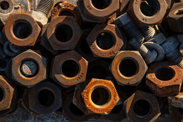 Pile of screw nuts in the sun