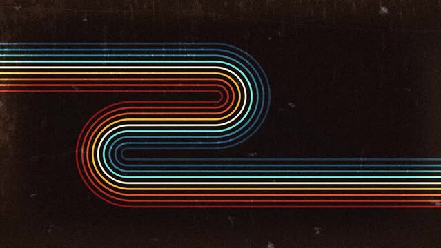 Animated retro background design in futuristic 1980's style with colorful lines.