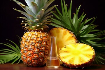 Juicy pineapple with ripe fruit slices. Generative AI