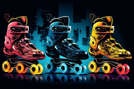 Silhouette of rollerblades for inline skates, roller freeskate and freestyle slalom rollerblade. Generative AI