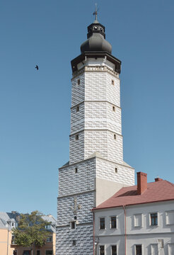 cityscape  with old renovated tower of Town Hall in BIECZ 
