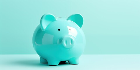 Piggy bank on floor concept for saving, accounting, banking and business account, Green piggy bank isolated on a turquoise background, generative ai
