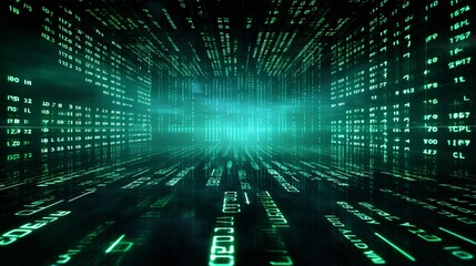 3d rendering of a digital binary code matrix: a visualization of the connectivity, complexity and data flood of the modern digital age