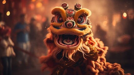 Chinese lion dance - obrazy, fototapety, plakaty