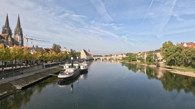 Regensburg in bavaria on the Danube with stone bridge 