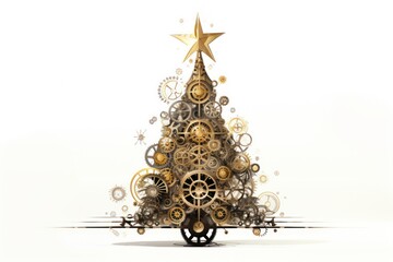 Whimsical Steampunk Christmas Tree a Festive Fusion of Industrial Charm and Retro-Futuristic Delights