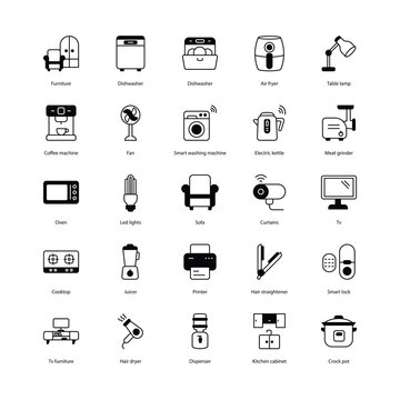 Home Appliance icons set isolate white background vector stock illustration