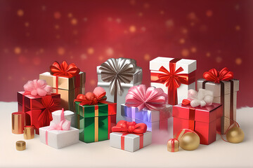Colorful multicolored Christmas gift boxes. Merry Christmas and Happy New Year. AI generated  content