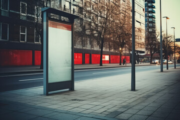 Empty advertising poster near the bus stop in a city. Commercial display mock-up