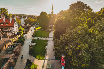 The Old Town Hall in Gdańsk seen from a drone.