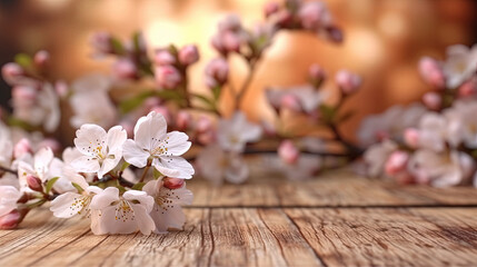 Obraz na płótnie Canvas Beautiful Almond Blossom Flowers on Wooden Table Top Background Selective Focus