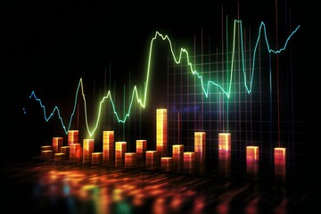 dynamic market chart depicts the steady increase of business stocks with candlestick graph, graphically illustrating the upward trajectory of success and growth in the business sector