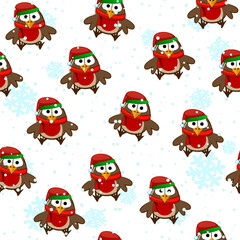 Obraz premium Seamless pattern with bullfinches and snow