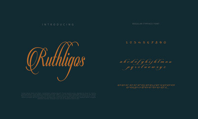 Abstract Calligraphy font alphabet. Minimal modern urban fonts for logo, brand etc. Typography typeface uppercase lowercase and number. vector illustration
