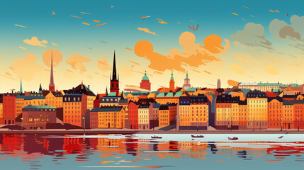 stockholm city pop art - obrazy, fototapety, plakaty