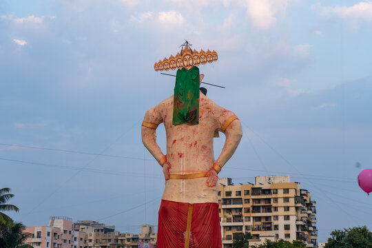 statue of ravan, ravan dahan, Hindu religious people burn statue of ravan on Dussehra to mark victory over evil. 