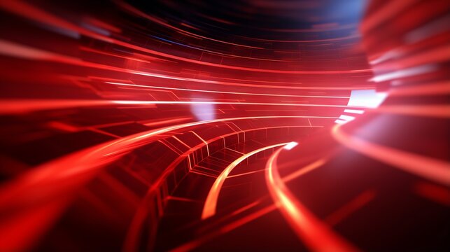 Abstract red background with dynamic curves and waves of digital technology