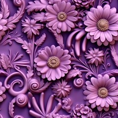 3D Pink and Purple Celestial Bohemian Flowers on Clay Background, High-Definition Seamless Pattern for Textiles