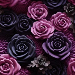 3D Pink and Purple Roses Celestial Bohemian Flowers on Clay Background, High-Definition Seamless Pattern for Textiles