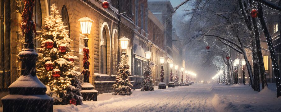 Chritsmas decorated street in the city