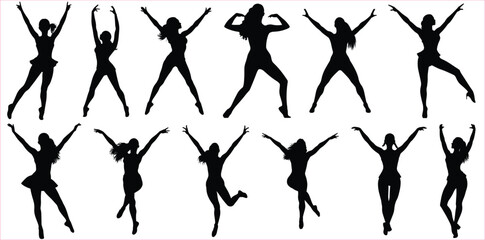 Woman exercising silhouettes icon set