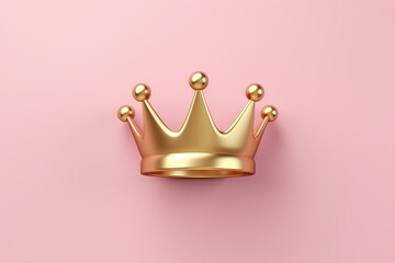 Gold crown on pink background with victory or success concept. Luxury prince crown for decoration. - obrazy, fototapety, plakaty