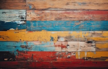 Wooden boards with painted colors. Rustic wall planks