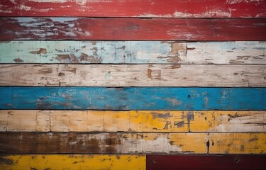 Wooden boards with painted colors. Rustic wall planks